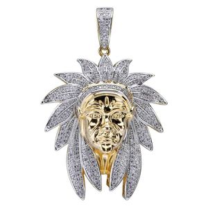 Fashion Personality Retro Indian Chief Portrait Pendant Necklace Iced Out Zircon Mens Hip Hop Jewelry Gift