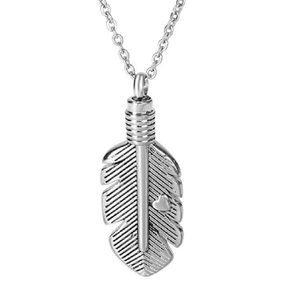 Feather with Heart Cremation Ashes Keepsake Memorial Urn Pendant Stainless Steel Funeral Jewelry +Fill kit