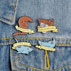 Wholesale hang cartoon resale online - Lapel Pin Brooches Marine Life Five Sharks Pins Cartoon Jewelry Brooches Hang On The Bag Gift For Friend Kids