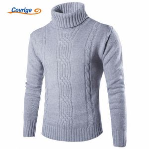 Covrlge 2019 Male Seater Pullover Slim Warm Solid High Lapel Jacquard Hedging British Men's Clothing Mens Turtleneck MZM030 V191021