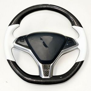 Tesla Model Sモデルx用DIYカーステアリングホイールカバーカーボンファイバーホワイトレザー