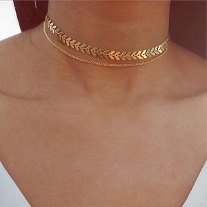 Pil choker halsband paljetter halsband två lager halsband guld färg fisk ben dubbel lager flygplan halsband platt kedja chocker dhl gratis