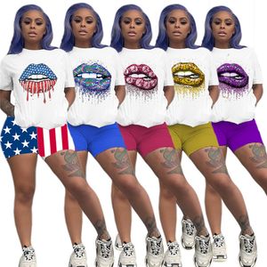 Summer Women Sportswear Shorts Duas peças Definir t-shirt shorts de camiseta branca de manga curta