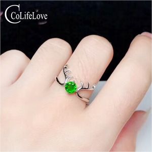 Anello testa di cervo in argento moda per ragazza Anello in argento diopside cromato naturale da 4 mm Gioielli in argento diopside 925 per la festa