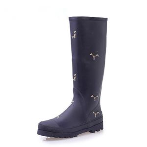 Hot Sale-Rouroliu Kvinnor Gummi Regnskor Stövlar Anti-Slip Djur Skriv ut Rainboots Tall Wellies Knä-High Water Skor Kvinna TS176