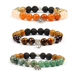 New Men Bangle Assista Jóias Frisado Pulseira Tibetana Buddha com 10mm Pedra Natural Presas Hamsa Fatima Pulseiras Mão