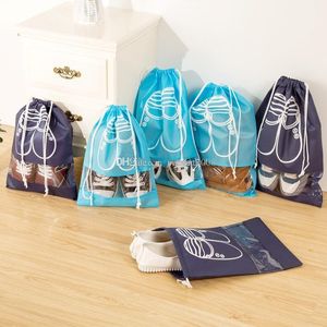 Portable Travel Storage Bag For Shoes Non-woven Drawstring Shoes Bags 4 colors 10 Pcs in one pack Clothes Visible Window Pouch Organizer