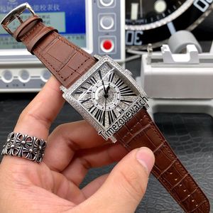 Luxury New Master Square 6000 K SC DT R D CD Gypsophila Diamond Dial Automatic Mens Watch Steel Case Leather Strap Watches Timezonewatch