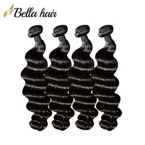 4 pz/lotto Estensioni Dei Capelli Brasiliani Peruviani Non Trattati 8A Fasci Di Capelli Umani Trama Del Tessuto Onda Profonda Allentata Colore Nero Naturale BellaHair Fascio Lungo