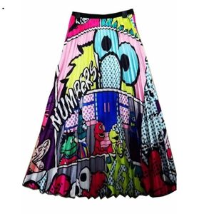 278 Long Skirt Women Skirts Girl Skirt Satin Printed Pleated 2019 Spring New Cartoon Pattern C19040401