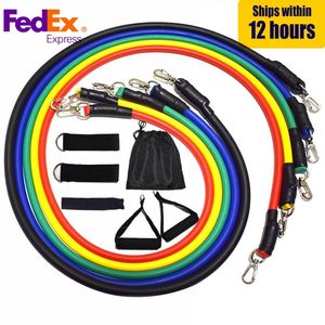 SHIP FROM USA 11pcs set Pull Rope Fitness Exercises Resistance Bands Crossfit Latex Tubes Pedal Excerciser Body Training Workout Yoga on Sale