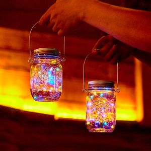 Solar Outdoor Lighting Powered LED Mason Jars Light Up Lid LEDs String Fairy Star Lights Screw on Silver Lids for Mason Glass Jars Christmas Lights In Stock