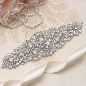 MissRDress Handmade Wedding Sashes Belt Silver Rhinestones Ribbons Bridal Belt And Sash For Wedding Dress YS849