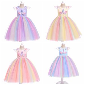 الأطفال الأميرة اللباس يونيكورن التنانير للفتيات rainbow اللون طفلة شبكة توتو فساتين هالوين عيد الميلاد تأثيري حلي