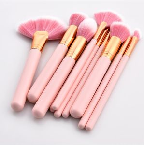 10PCS Set di pennelli per trucco Manico rosa Fondotinta per donna Pennello per trucco Kit di strumenti di bellezza per maquiagem Lip Eye Liner