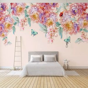 Dropship Custom Mural Tapeta Nowoczesny HD Ręcznie Malowane Kwiat Floral Butterfly Salon TV Tło Wall Home Decor Photo Wall Paper