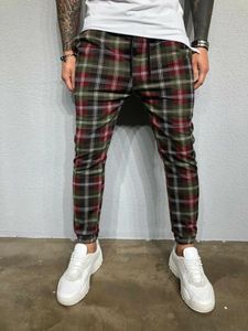 Новые мужские брюки Slim Fit Длинные брюки Проверить Повседневная мода Брюки бегуны шотландки Беговая Узкие днищ