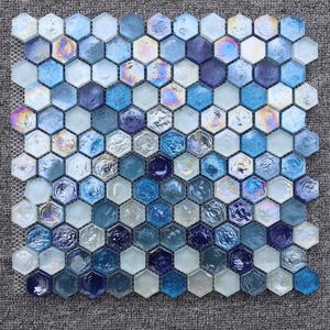 Wholesale crystal wall tiles resale online - Hexagon Sugar Blue Rainbow Stained Glass Mosaic Tile Backsplash Kitchen CGMT1903 Crystal Glass Mosaic Bathroom Shower Wall Tile