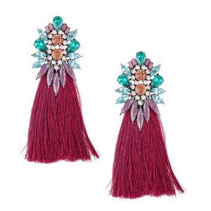Wholesale- designer exaggerated vintage beautiful colorful glittering diamond crystal flower long tassel stud earrings for women girls