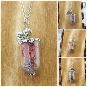 Supernatural Angel Wing Leaf Rock Salt Bottle Protection Glass Real Dry Flower Bottle Necklace