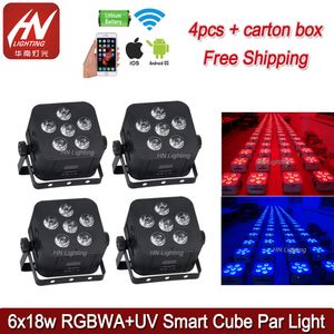 4 шт. Party Lights Battery Uplight 6x18W светодиодный Hex PAR RGBWA UV 6in1 Light Wireless Wireless DMX DJS Wedding Uplighting Wild Par50 Controllight