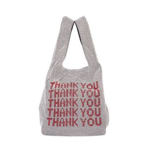 Fashion Crystal Clutch Bags Ladies THANK YOU Rhinestone Bucket Handbags Vest Girls Bling Bling Glitter Purses Totes2578