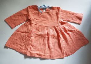 Spring Autumn Girls Dress Baby Kids Long Sleeve Lace Up Soft 100% Cotton Dress Children Princess Casual Dresses Pink-orange 13406