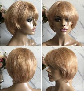 Lace Front Wig Straight PiXie Short Cut Blonde Color 10A Grade Chinese Virgin Human Hair Full Lace Wigs for Black Women Free Shipping