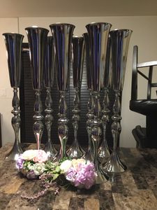 Guld / Silver Blommor Vaser Candle Holders Road Lead Table Centerpiece Metal Stand Lysstake för bröllopsfest Candelabra Senyu0303