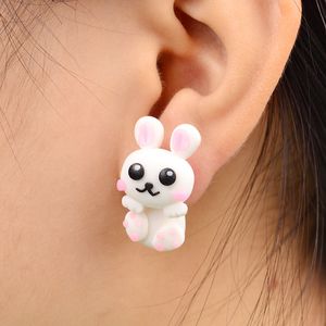 Wholesale-MIx style Handmade Polymer Clay Animal Stud Earrings Cute cartoon Cat Rabbit Red Fox Lovely Panda Squirrel Tiger Stud Jewelry