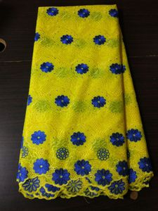 5 YDS / PCゴージャスイエロー刺繍アフリカン綿織物と青い花のデザインスイスのボイルレース服BC151-3