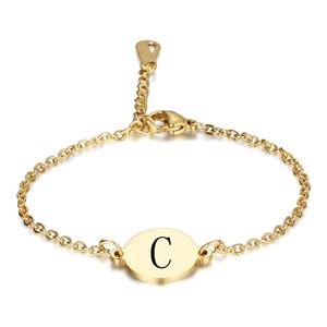 Fashion- Titanium Stainless Steel Womens Gold Round A-Z Initial Letters Pendant Chain Bracelet Jewelry Lovers Gifts for Women Wholesale