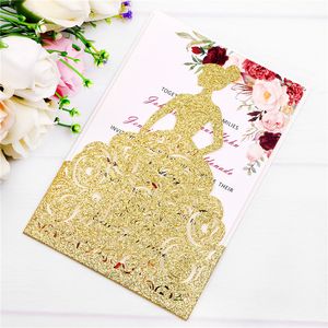 New Arrival Gold Glitter Laser Cut Luxury Princess Invitations Cards For Birthday Sweet 15 Quinceanera, Sweet 16th Engagement Invites