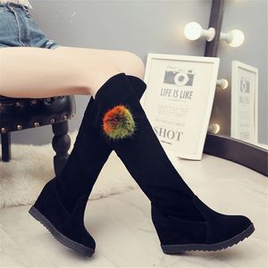 Inverno joelho-botas altas para perfuração moda feminina botas cavaleiro decorativo cunha fosco calcanhar calcanhar