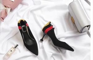 Hot Sale-Hot Spring New Lady Shoes Suede High Heels Blandad färgpekad Toe Högkvalitativ originalpaket
