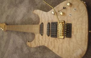 Custom Shop Jack Son PC1 Signature Phil Collen Natural Quilted Maple Chlorine Electric Guitar Gold Tremolo, Active Pickups 9v Battery Box
