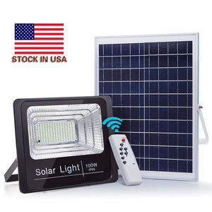 Solar Spotlight Luzes LED de 100W 200W Remote Control Projector Tuinverlichting Street Lamp IP67 nos Stock Waterproof