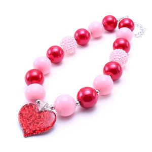 Прекрасный розовый Сердце малыша младенца Коренастый ожерелье Малыши девушки Bubblegum бисера Коренастый ожерелье ювелирные изделия подарок для детей
