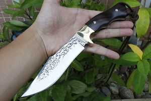 Outdoor Survival Hunting Knife High Carbon Steel Satin Bowie Blade Full Tang Ebony Handle Fixed Blade Knives Leather Sheath