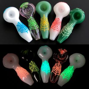 Brilho No Escuro 4.0 polegadas Tubo de Fumo Tabaco de Mão Tubo De Vidro Multicolor Luminosa Tubos De Fumo De Vidro Queimador de Óleo frete grátis