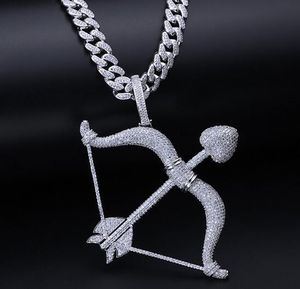 14K Gold Iced Out Arrow Pendant Luxury Designer Necklace Mens Gold Chain Pendants Diamond Cupid's Arrow Necklace Rapper Singer Jewelry