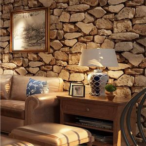 10m*53 cm Retro 3D -effekt Brick Wallpaper Roll för Wall Stone Live Room Wall Paper Cafe Bar Restaurang Decor Wall Sticker T200111