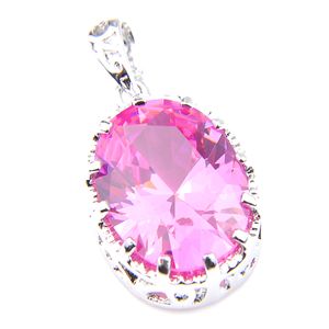 Luckyshine Girl Gift Oval Rosa Kunzite Gems Halsband Pendants 925 Silver Europe Populära stil Hängen Halsband Smycken 1 tum