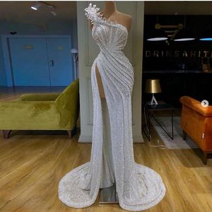 Gerçek Resim Seksi Sparkle Payetli Gümüş Mermaid Gelinlik Modelleri Custom Made 5 Stilleri Kristal Yüksek Yan Bölünmüş Uzun Balo Abiye