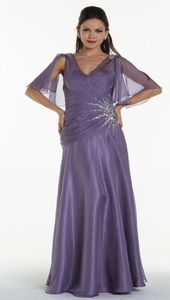 Фиолетовое шифоновое длинное платье-футляр Вечерние платья для матери невесты с v-образным вырезом без рукавов длиной до пола, вечернее платье на молнии с поясом и рюшами