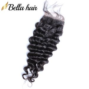 Fechamento de renda de onda profunda Bella Hair 4x4 Parte livre não processada Virgem da Malásia Fechamento de cabelo humano com cabelo de bebê
