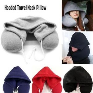 Soft Hooded U-pillow Body Neck Pillow Solid Grey Nap Cotton Particle Pillow Textile Home Airplane Car Travel Pillow CCA11013 36pcsN