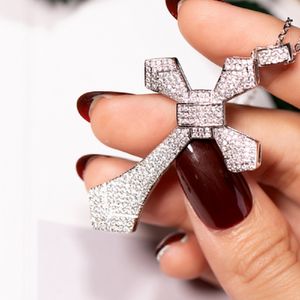New 925 Silver Exquisite Bible Jesus Cross Pendant Necklace for women men Crucifix Charm Simulated Platinum Diamond Jewelry N020