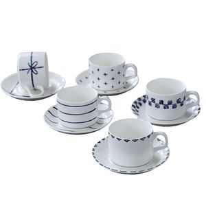 Nordic Blue 5oz de porcelana Copo e pires para café Classic Classic Home Cafe Shop Restaurant Dinnerware 5 Padrão