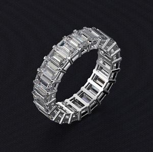 Hot Sale Unique Brand New Luxury Jewelry 925 Sterling Silver Emerald Cut White Topaz CZ Diamond Gemstones Party Women Wedding Band Ring Gift